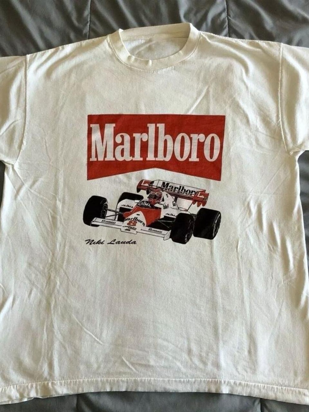 Gildan White Tee with Red Marlboro Racing Graphic